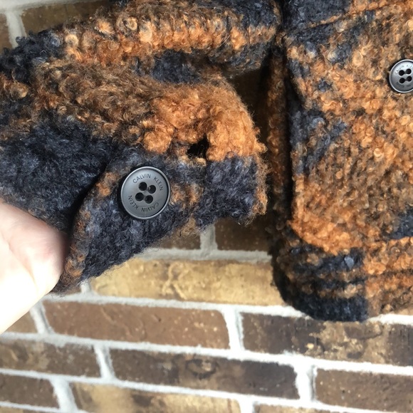 Calvin Klein Brown Plaid Faux Sherpa Button Jacket - Picture 4 of 9